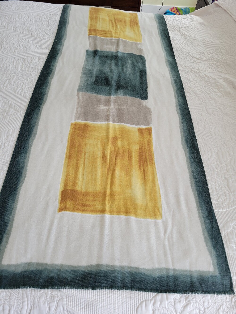Modern Yellow & Teal Geometric Very Long Scarf 76X28 Inches